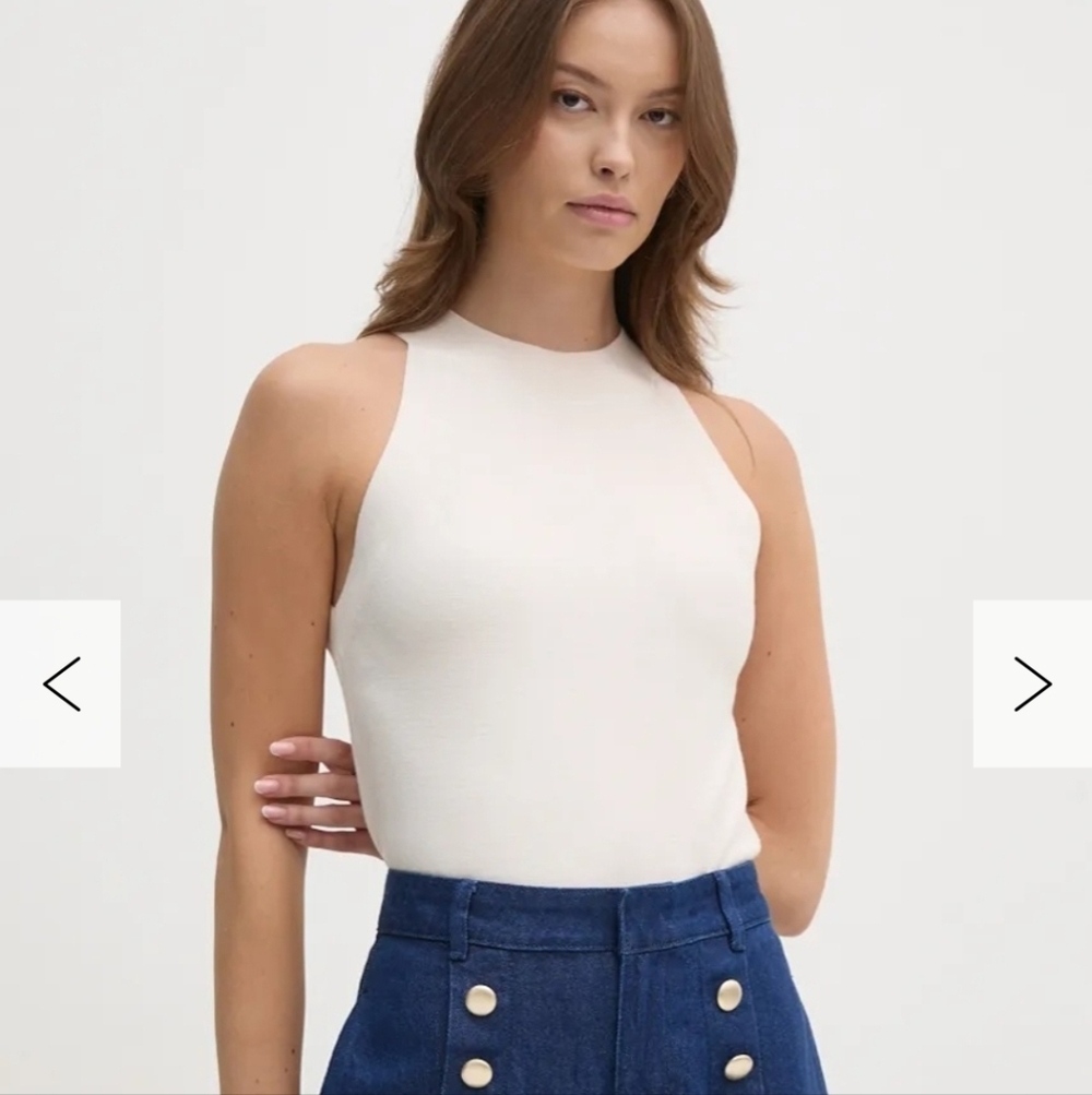 Sisley White High Neck Sleeveless Top (size XS)